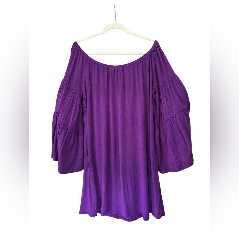 BY TOGETHER Purple Mini Off Shoulder Dress with Bell Sleeves Size XL
